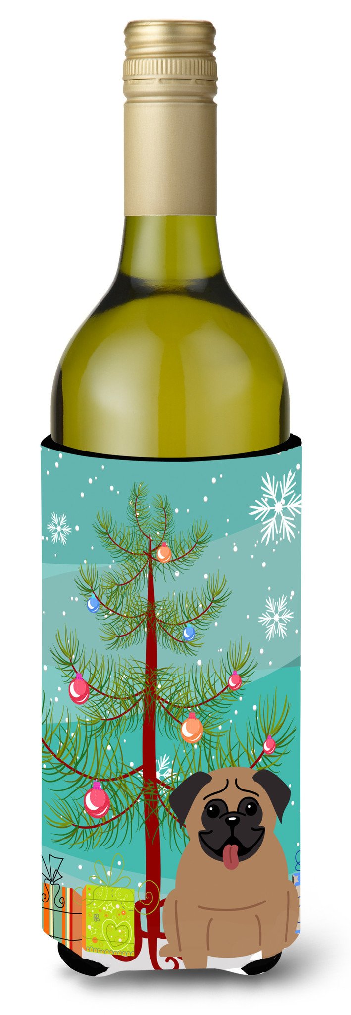 Merry Christmas Tree Pug Brown Wine Bottle Beverge Insulator Hugger BB4130LITERK by Caroline&#39;s Treasures