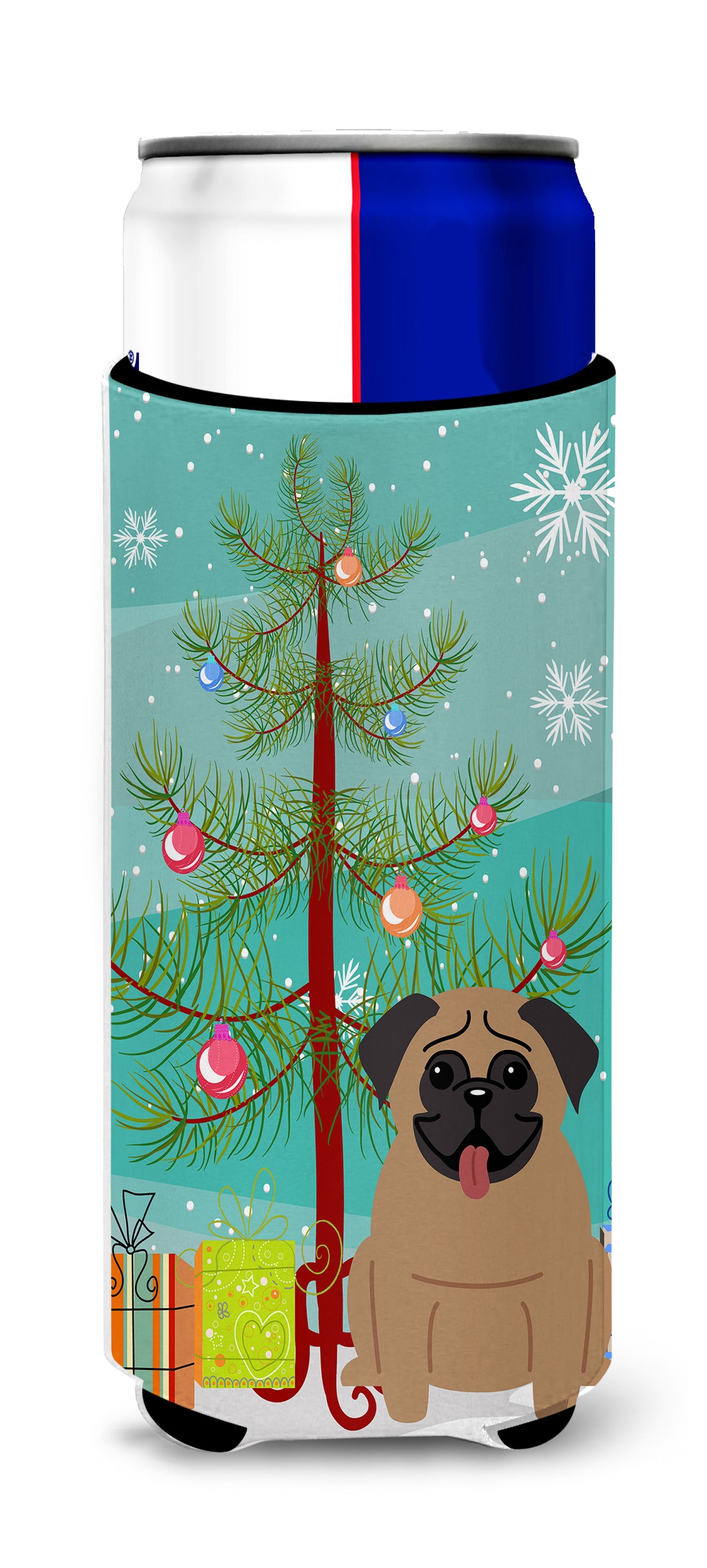 Merry Christmas Tree Pug Brown  Ultra Hugger for slim cans BB4130MUK
