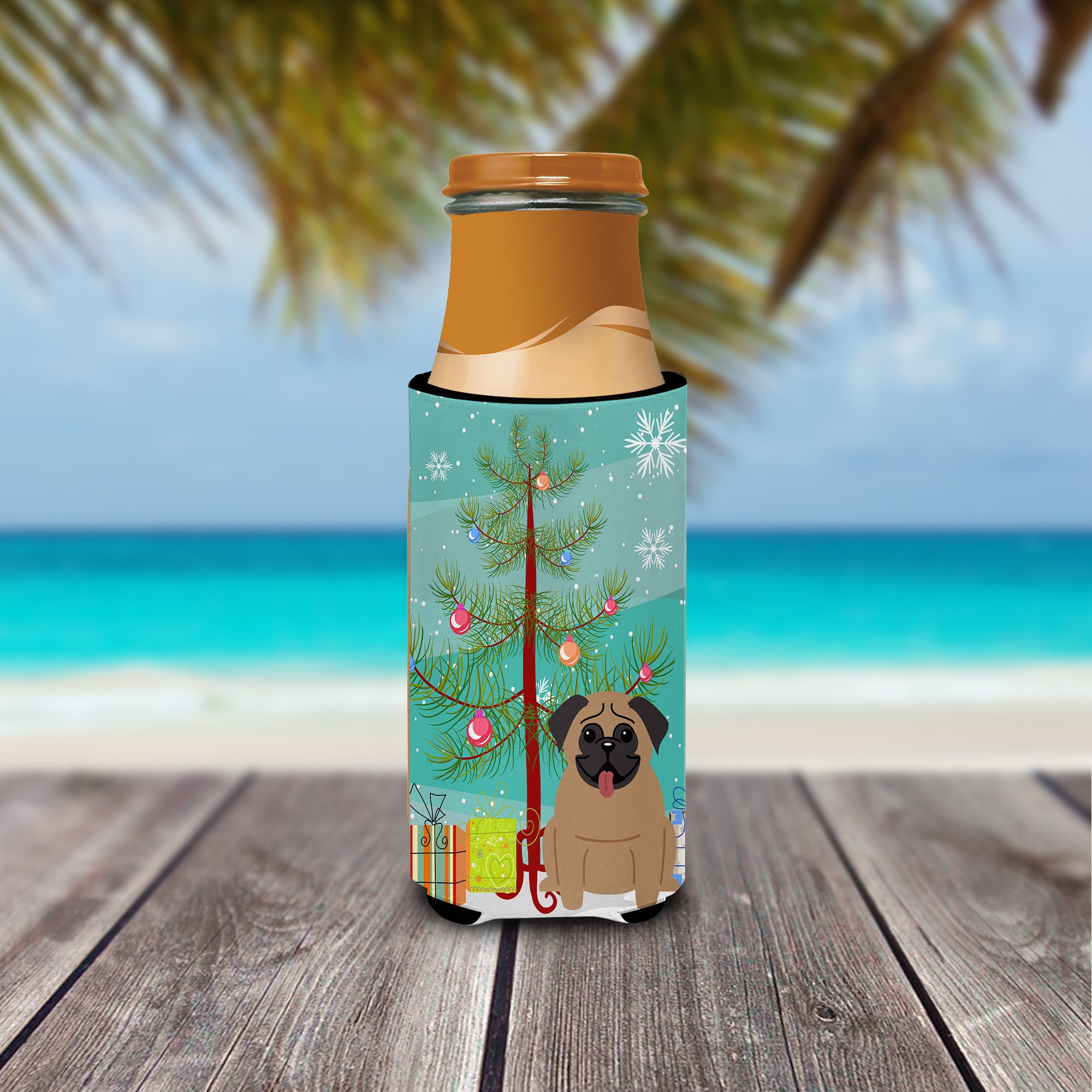 Merry Christmas Tree Pug Brown  Ultra Hugger for slim cans BB4130MUK  the-store.com.