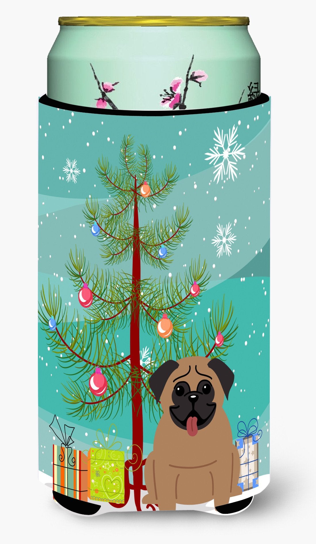 Merry Christmas Tree Pug Brown Tall Boy Beverage Insulator Hugger BB4130TBC by Caroline's Treasures