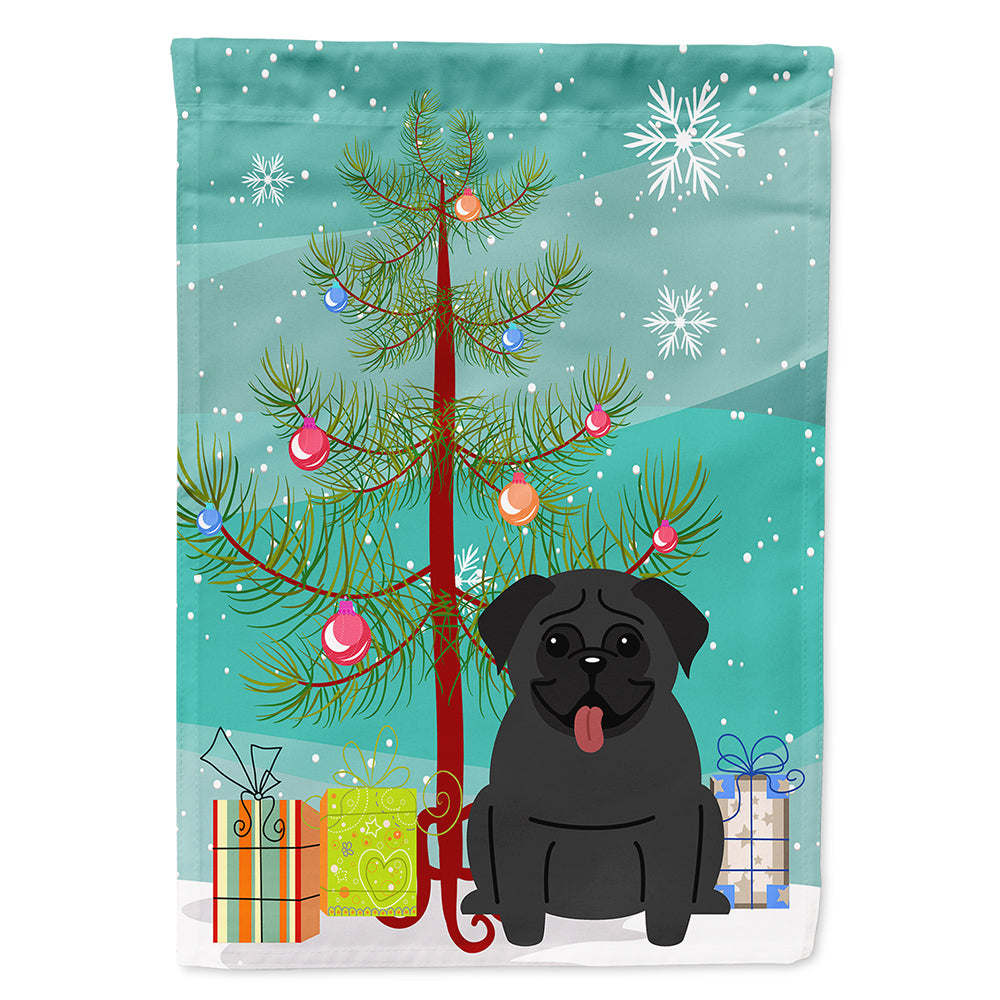 Merry Christmas Tree Pug Black Flag Canvas House Size BB4131CHF