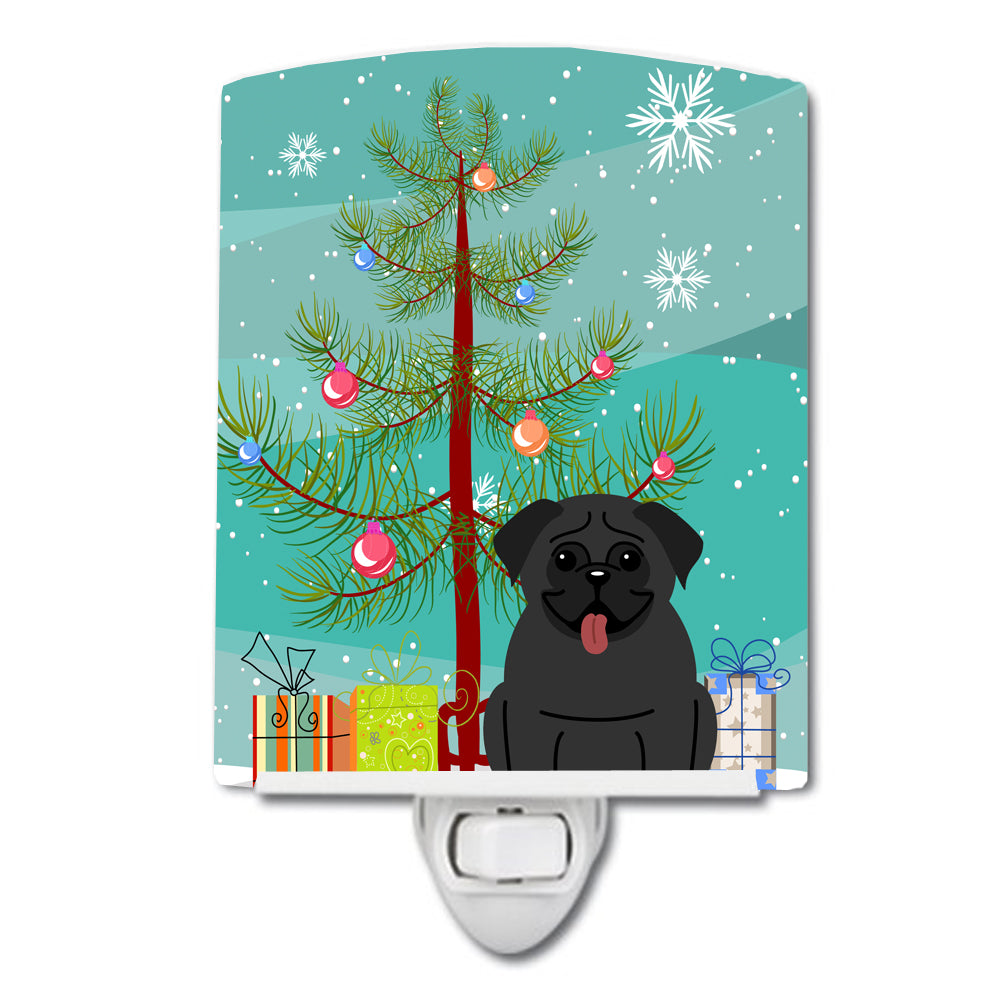 Merry Christmas Tree Pug Black Ceramic Night Light BB4131CNL - the-store.com