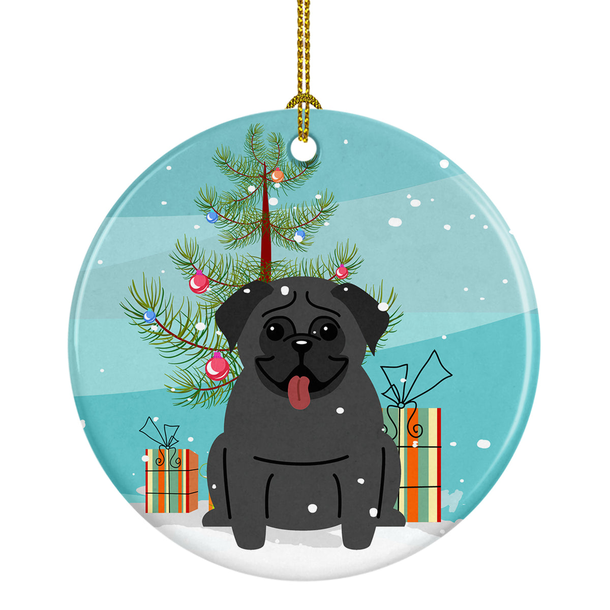 Merry Christmas Tree Pug Black Ceramic Ornament BB4131CO1 - the-store.com