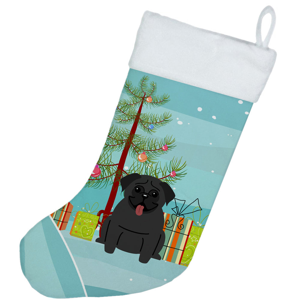 Merry Christmas Tree Pug Black Christmas Stocking BB4131CS