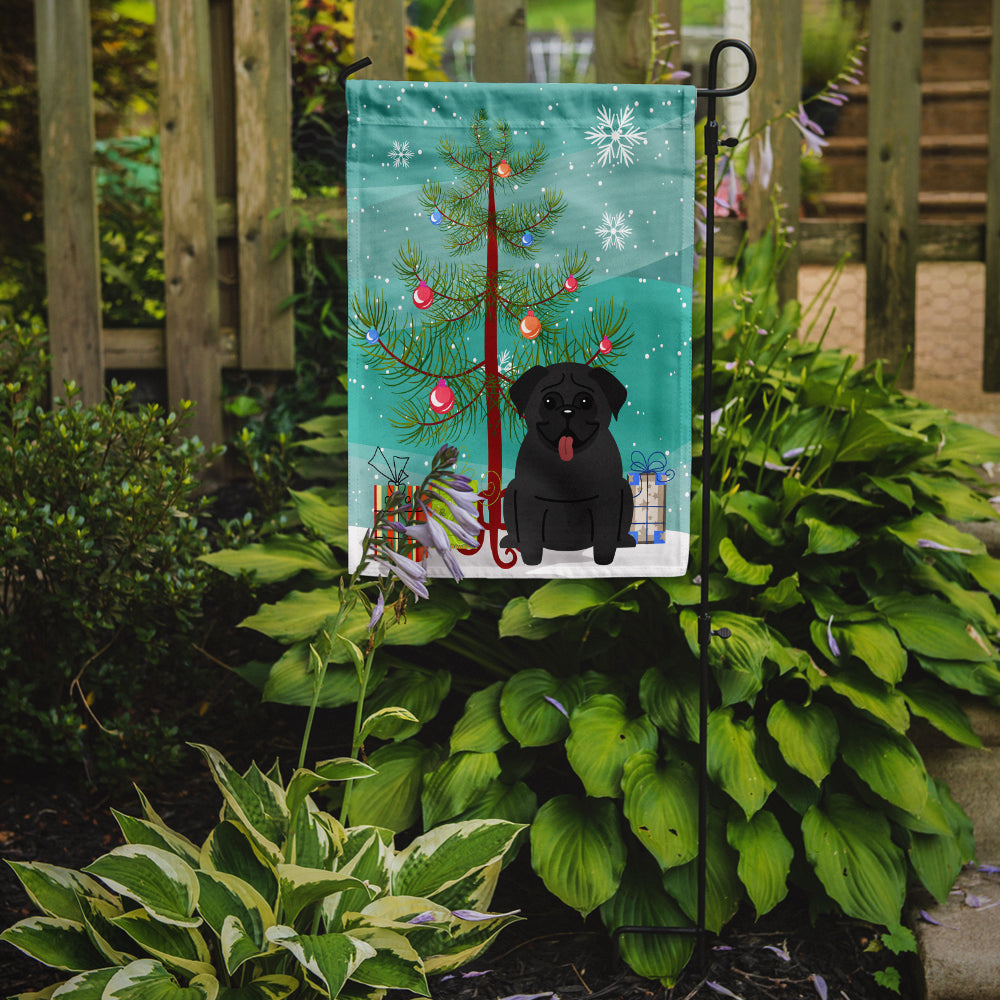 Merry Christmas Tree Pug Black Flag Garden Size BB4131GF