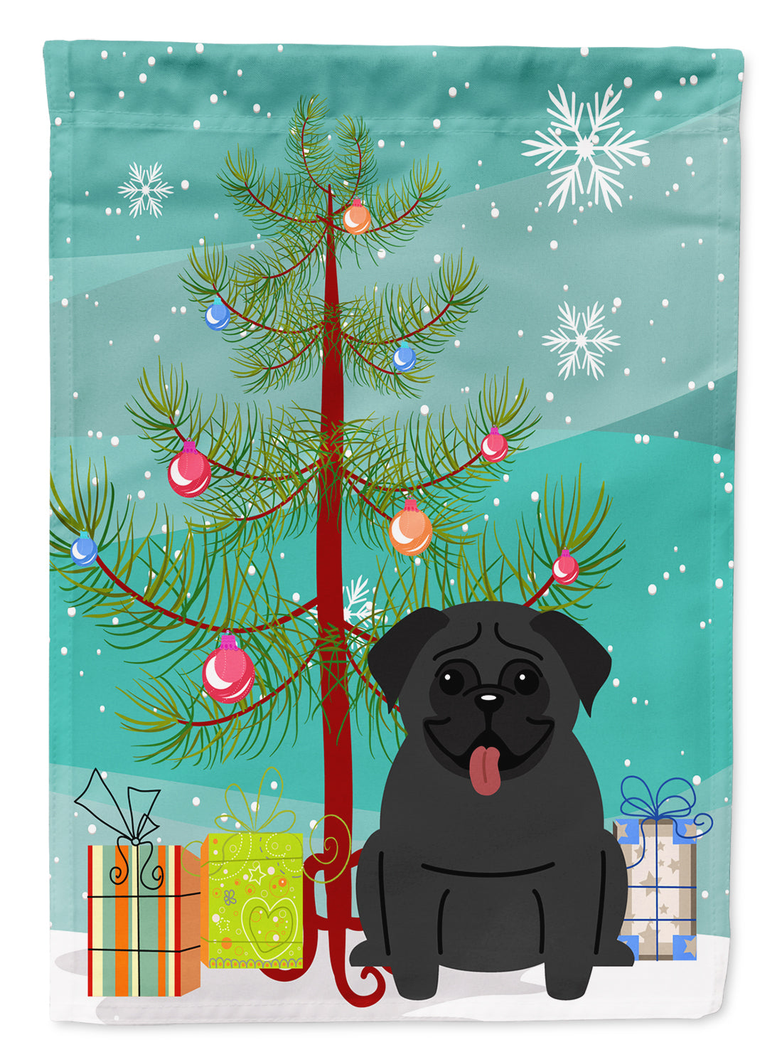 Merry Christmas Tree Pug Black Flag Garden Size BB4131GF  the-store.com.