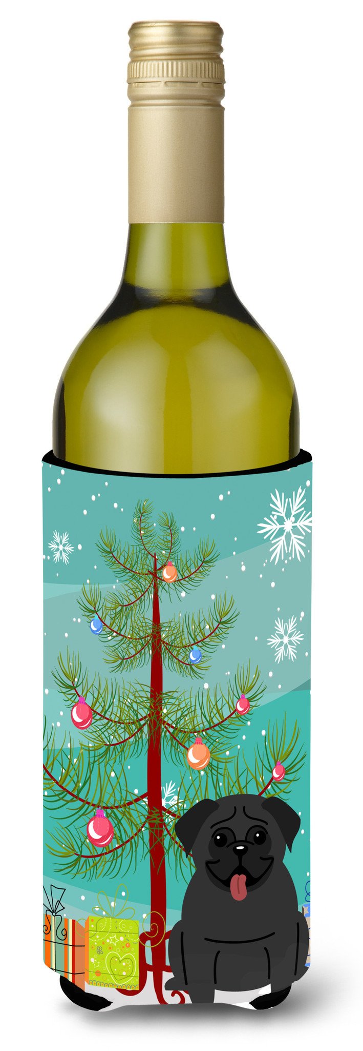 Merry Christmas Tree Pug Black Wine Bottle Beverge Insulator Hugger BB4131LITERK by Caroline&#39;s Treasures