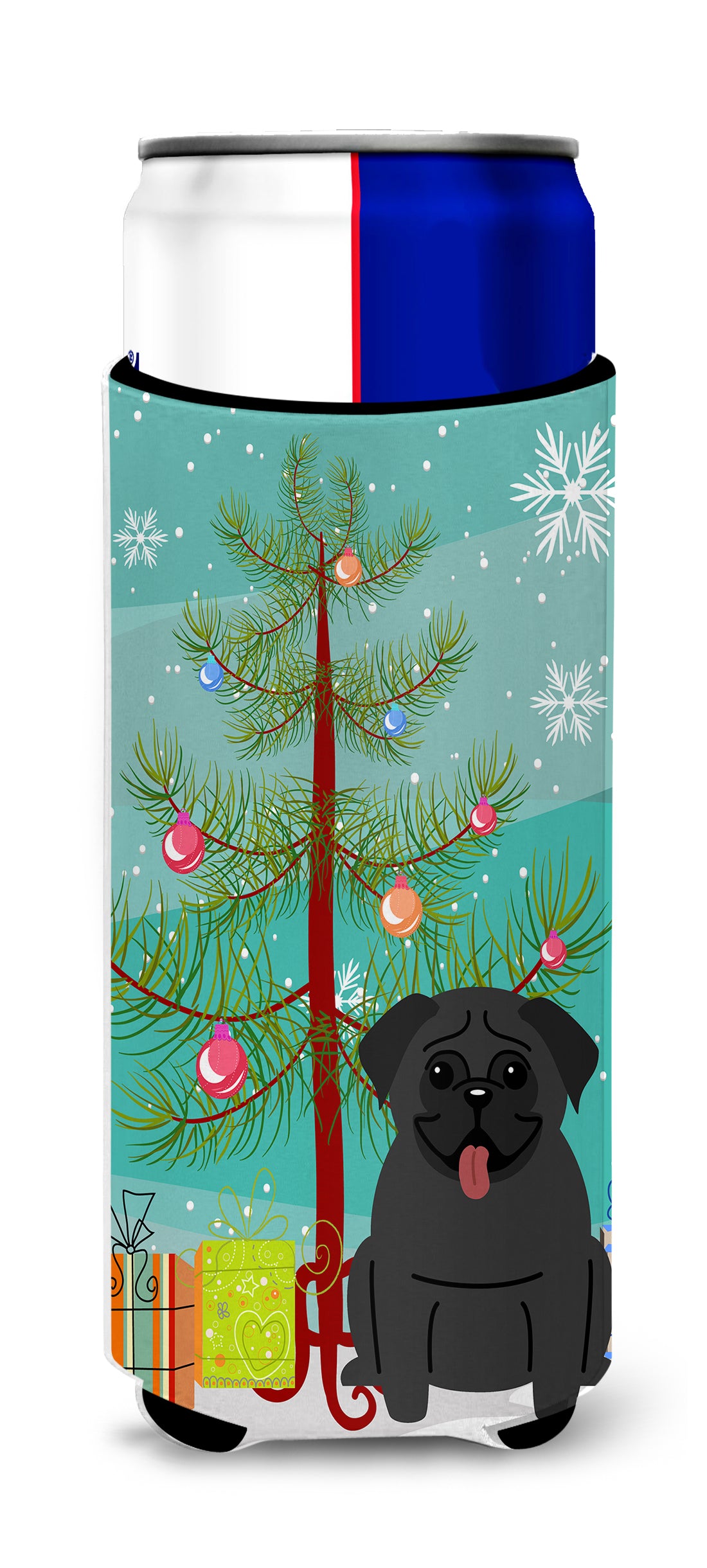 Merry Christmas Tree Pug Black  Ultra Hugger for slim cans BB4131MUK  the-store.com.