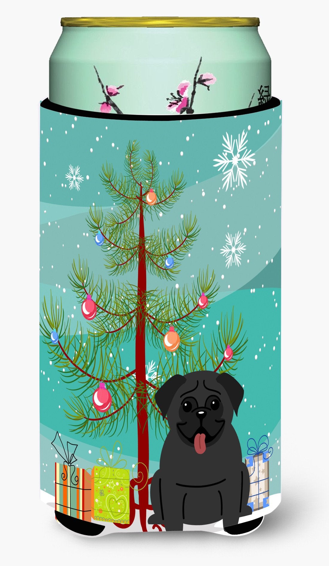 Merry Christmas Tree Pug Black Tall Boy Beverage Insulator Hugger BB4131TBC by Caroline's Treasures