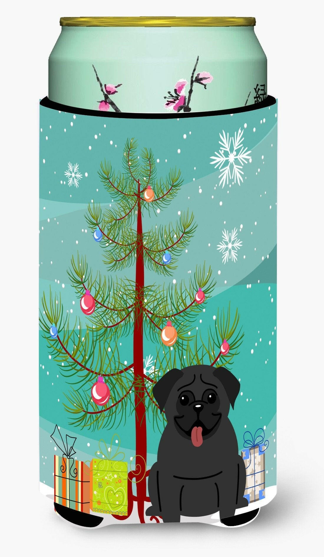 Merry Christmas Tree Pug Black Tall Boy Beverage Insulator Hugger BB4131TBC by Caroline&#39;s Treasures