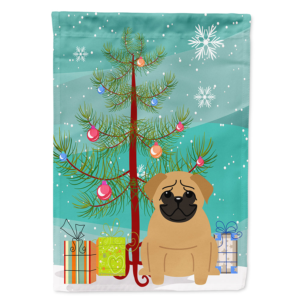 Merry Christmas Tree Pug Brown Flag Canvas House Size BB4132CHF  the-store.com.
