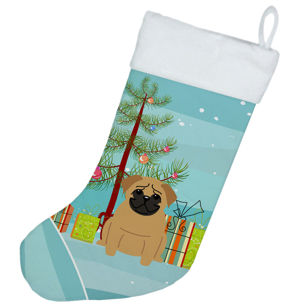 Merry Christmas Tree Pug Brown Christmas Stocking BB4132CS