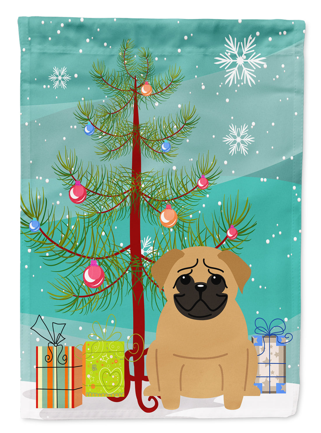 Merry Christmas Tree Pug Brown Flag Garden Size BB4132GF