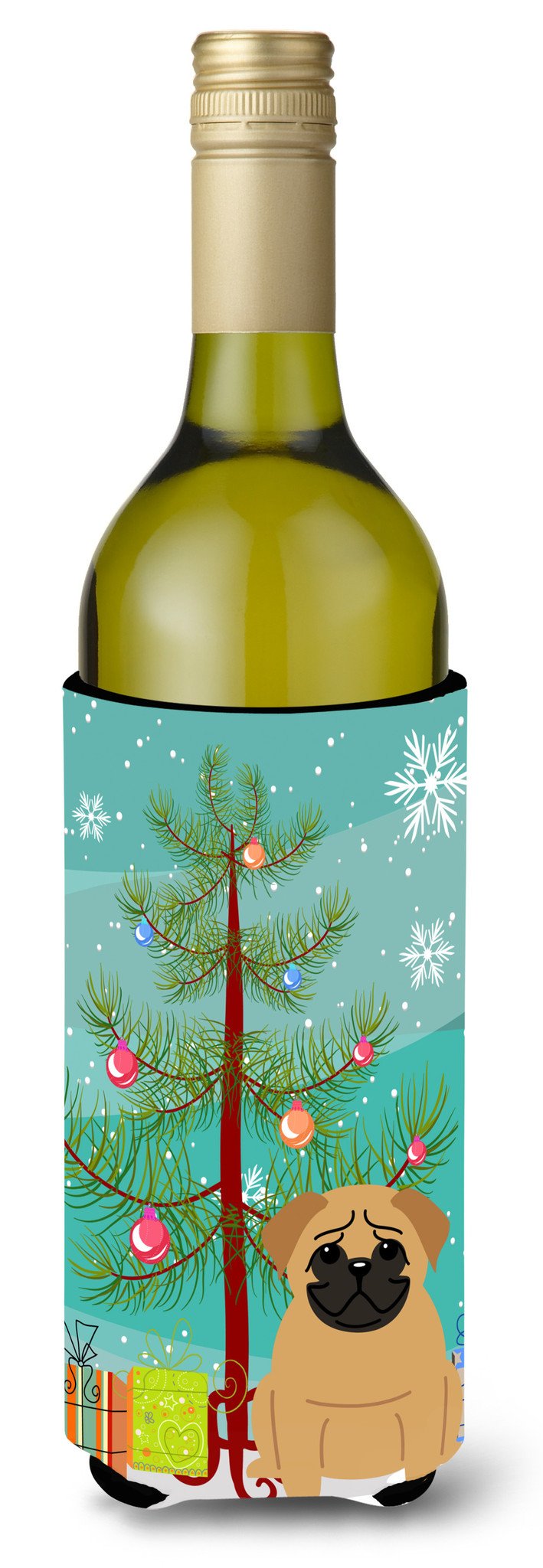 Merry Christmas Tree Pug Brown Wine Bottle Beverge Insulator Hugger BB4132LITERK by Caroline&#39;s Treasures