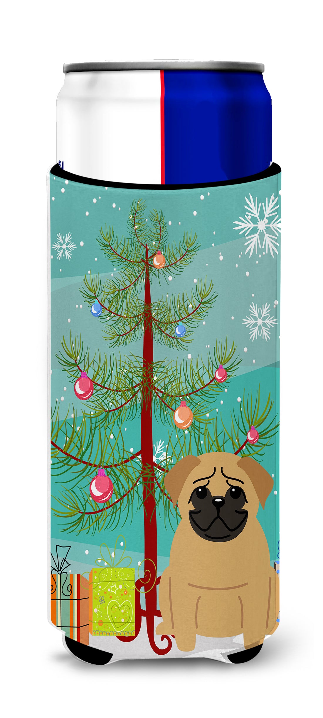 Merry Christmas Tree Pug Brown  Ultra Hugger for slim cans BB4132MUK