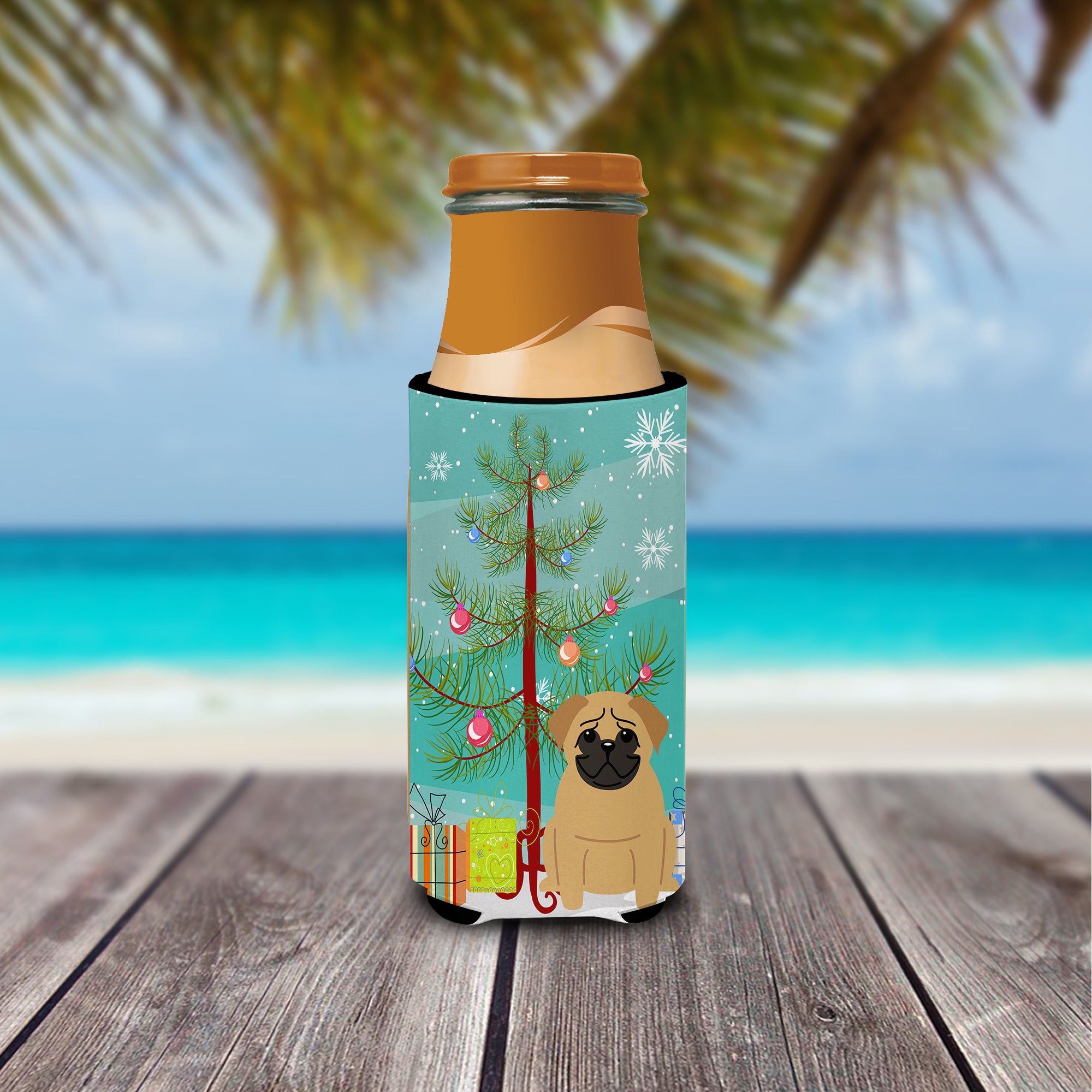 Merry Christmas Tree Pug Brown  Ultra Hugger for slim cans BB4132MUK  the-store.com.