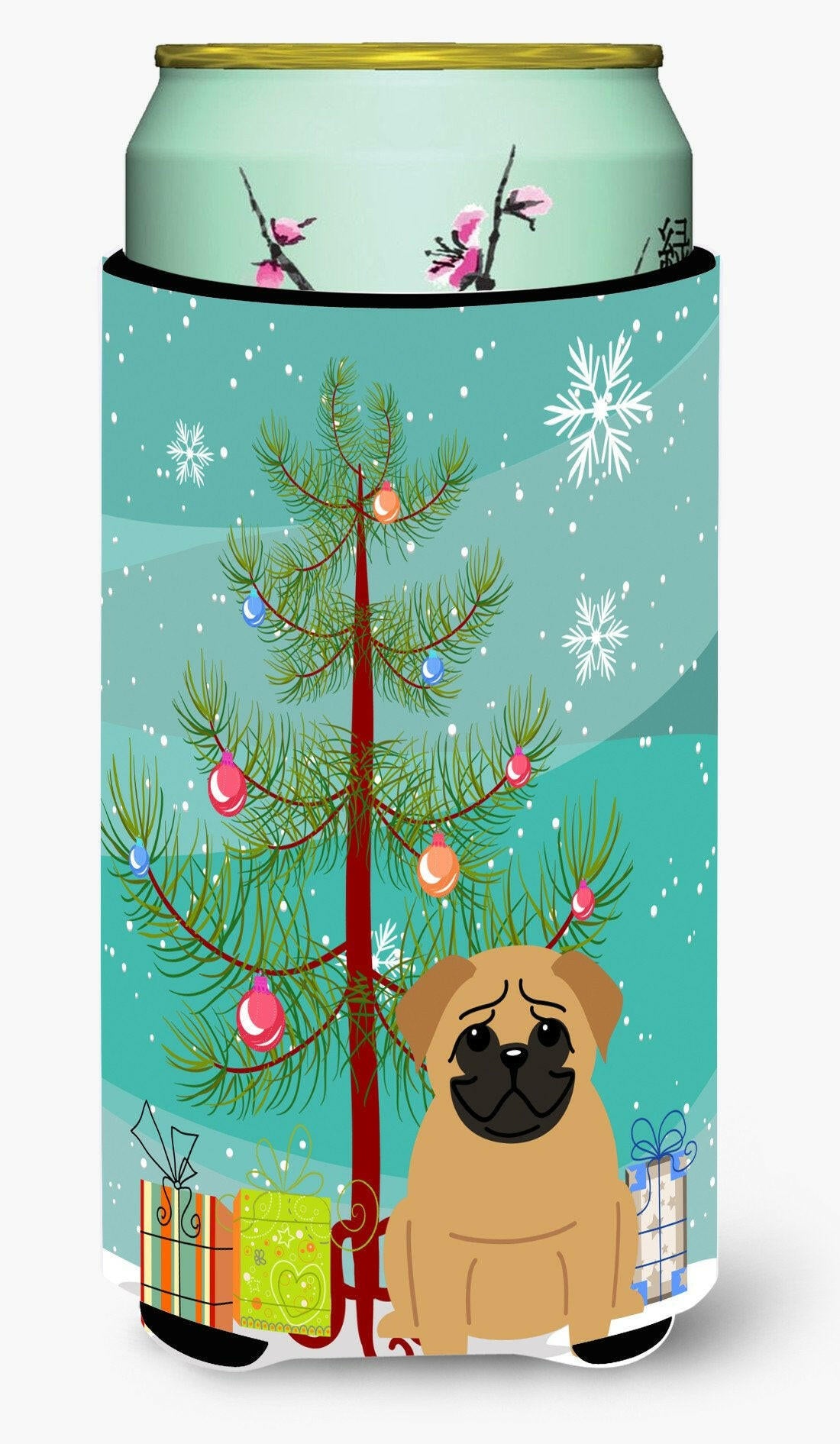Merry Christmas Tree Pug Brown Tall Boy Beverage Insulator Hugger BB4132TBC by Caroline&#39;s Treasures