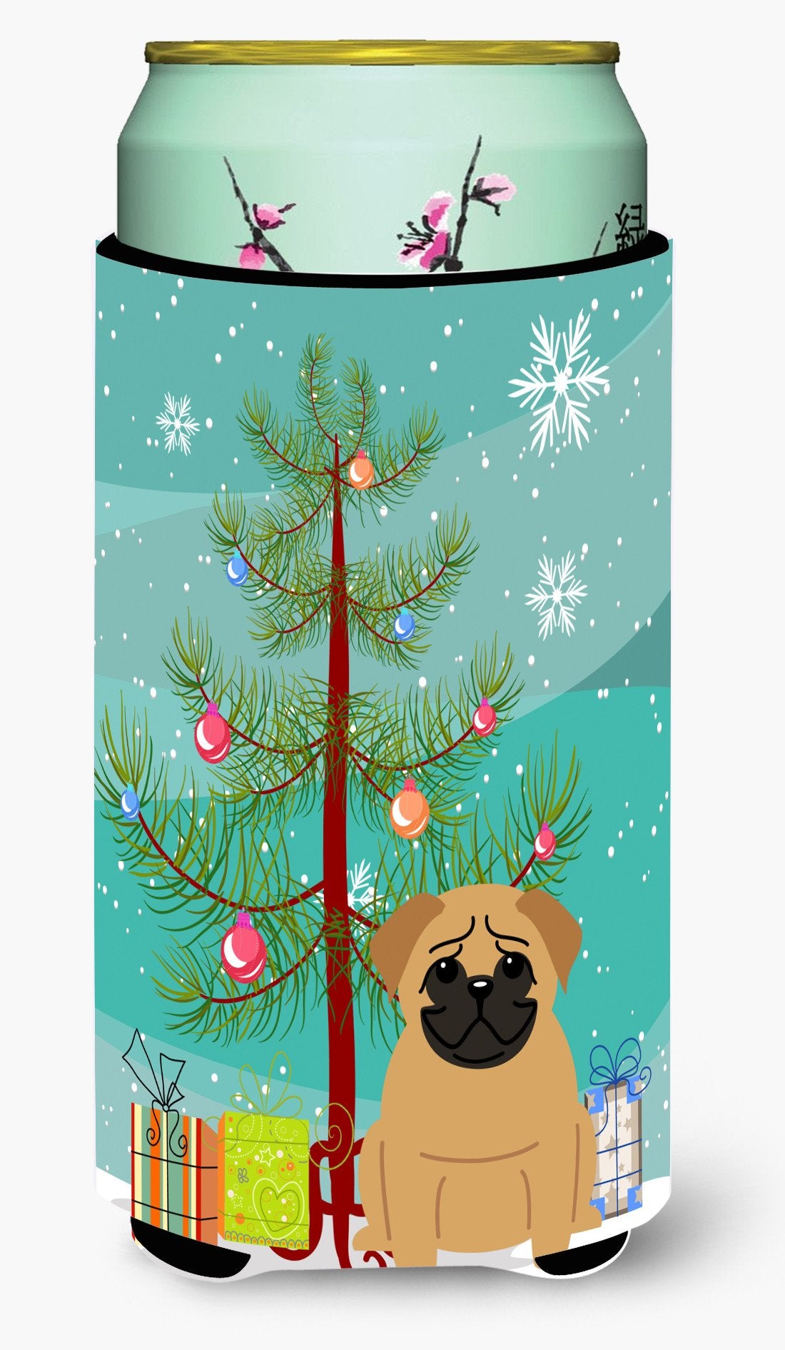 Merry Christmas Tree Pug Brown Tall Boy Beverage Insulator Hugger BB4132TBC by Caroline's Treasures