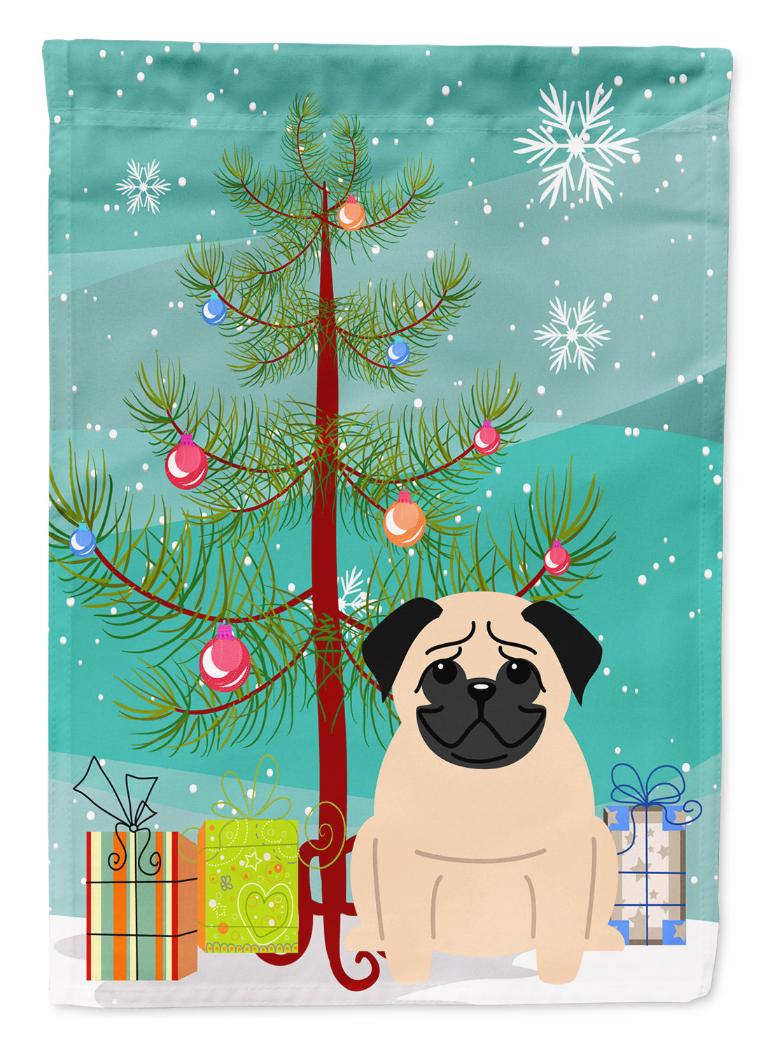 Merry Christmas Tree Pug Fawn Flag Canvas House Size BB4133CHF  the-store.com.