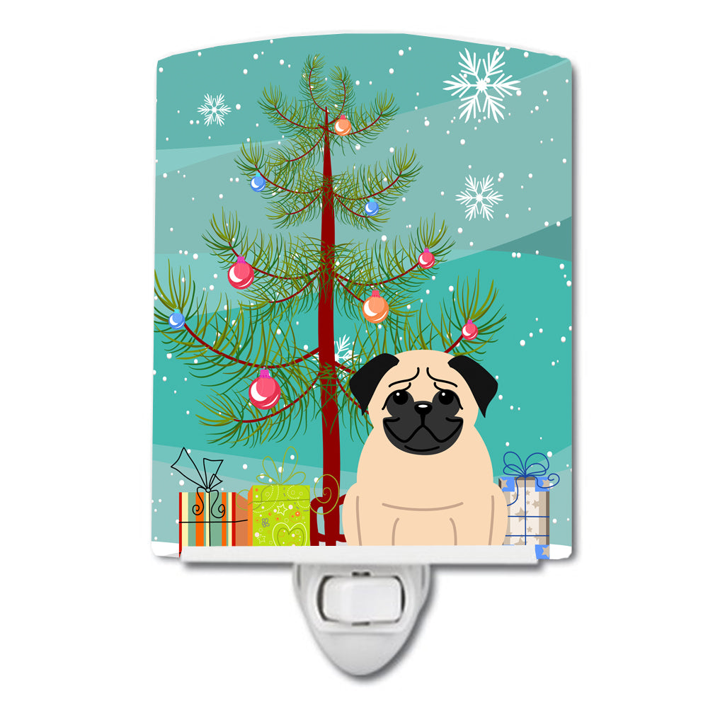 Merry Christmas Tree Pug Fawn Ceramic Night Light BB4133CNL - the-store.com