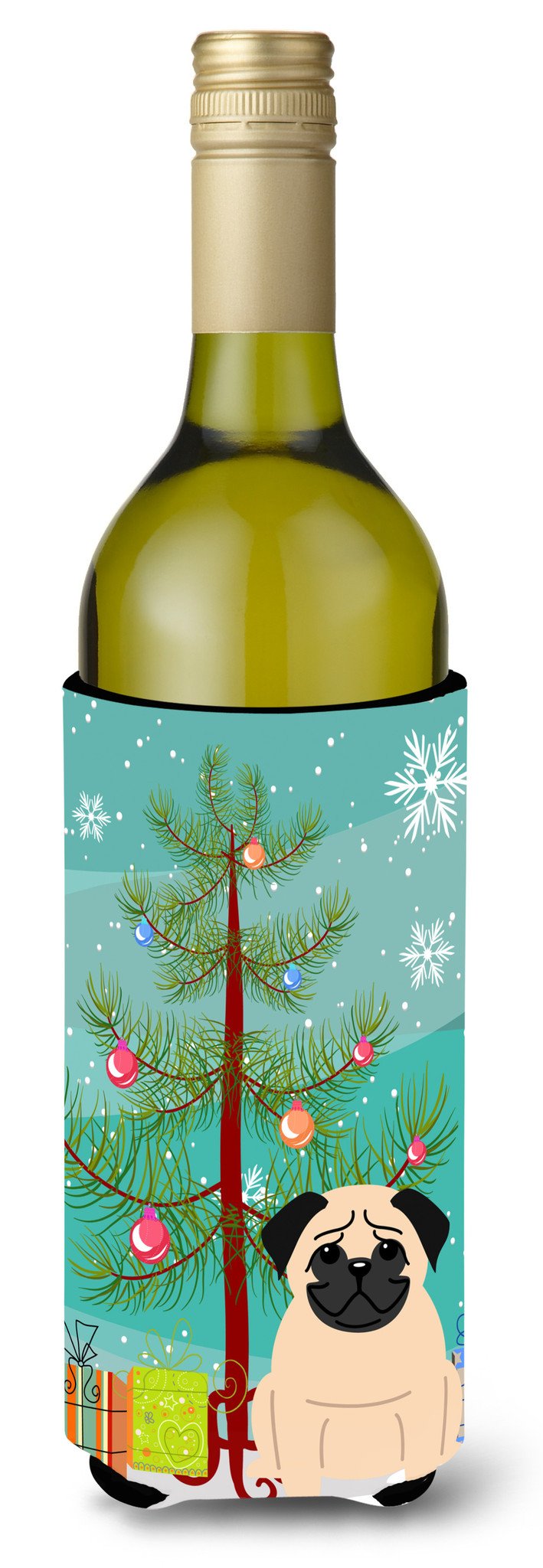Merry Christmas Tree Pug Fawn Wine Bottle Beverge Insulator Hugger BB4133LITERK by Caroline&#39;s Treasures