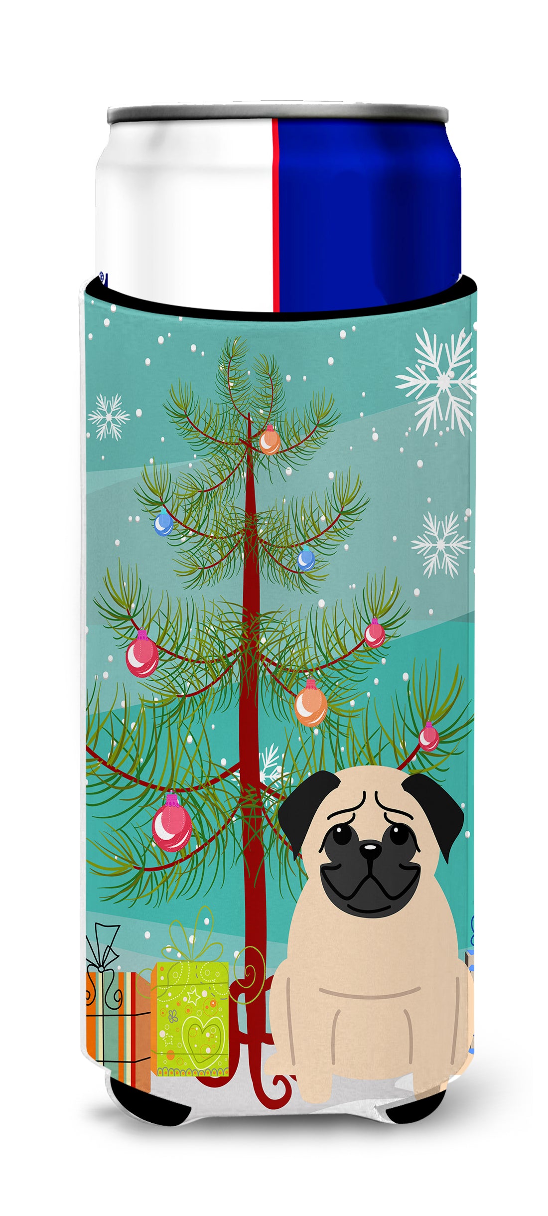 Merry Christmas Tree Pug Fawn  Ultra Hugger for slim cans BB4133MUK