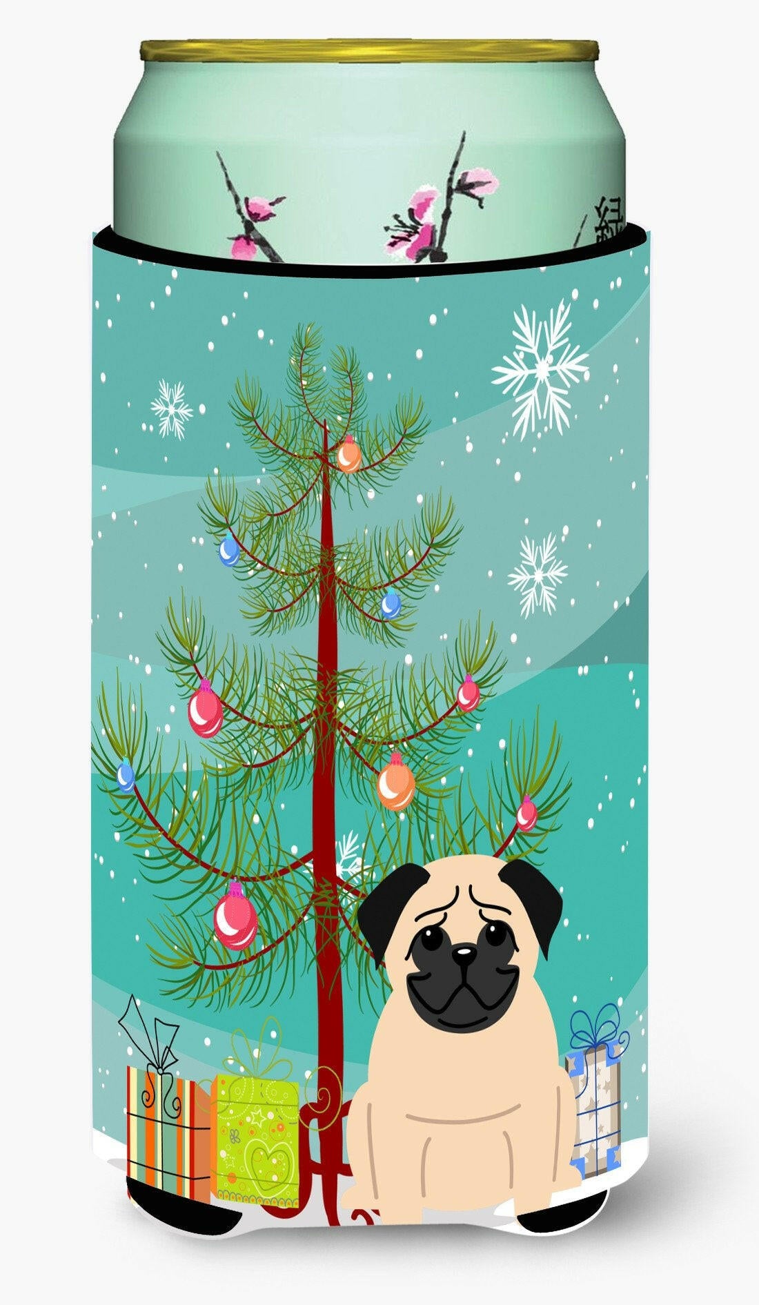 Merry Christmas Tree Pug Fawn Tall Boy Beverage Insulator Hugger BB4133TBC by Caroline&#39;s Treasures