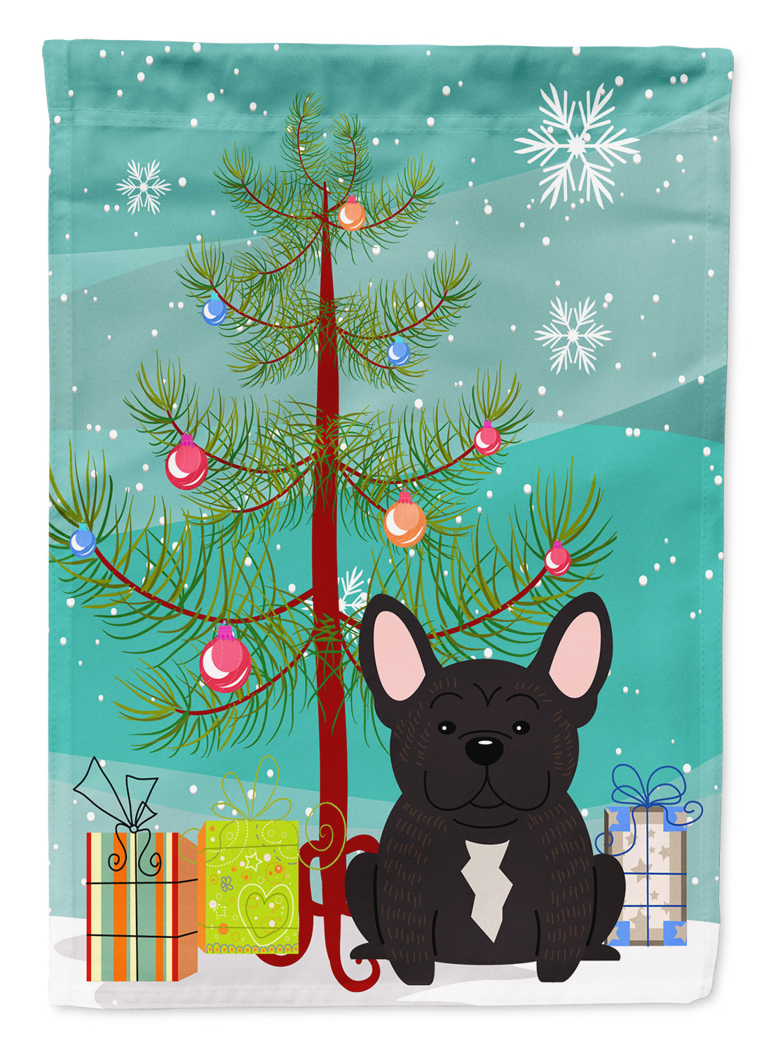 Merry Christmas Tree French Bulldog Brindle Flag Canvas House Size BB4134CHF