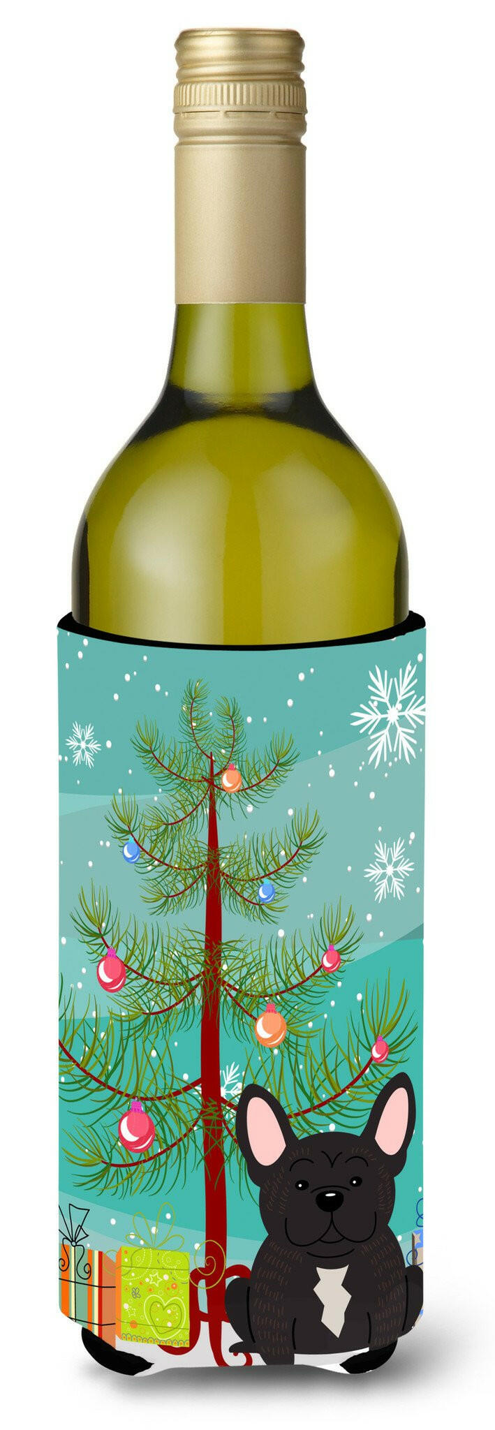 Merry Christmas Tree French Bulldog Brindle Wine Bottle Beverge Insulator Hugger BB4134LITERK by Caroline&#39;s Treasures