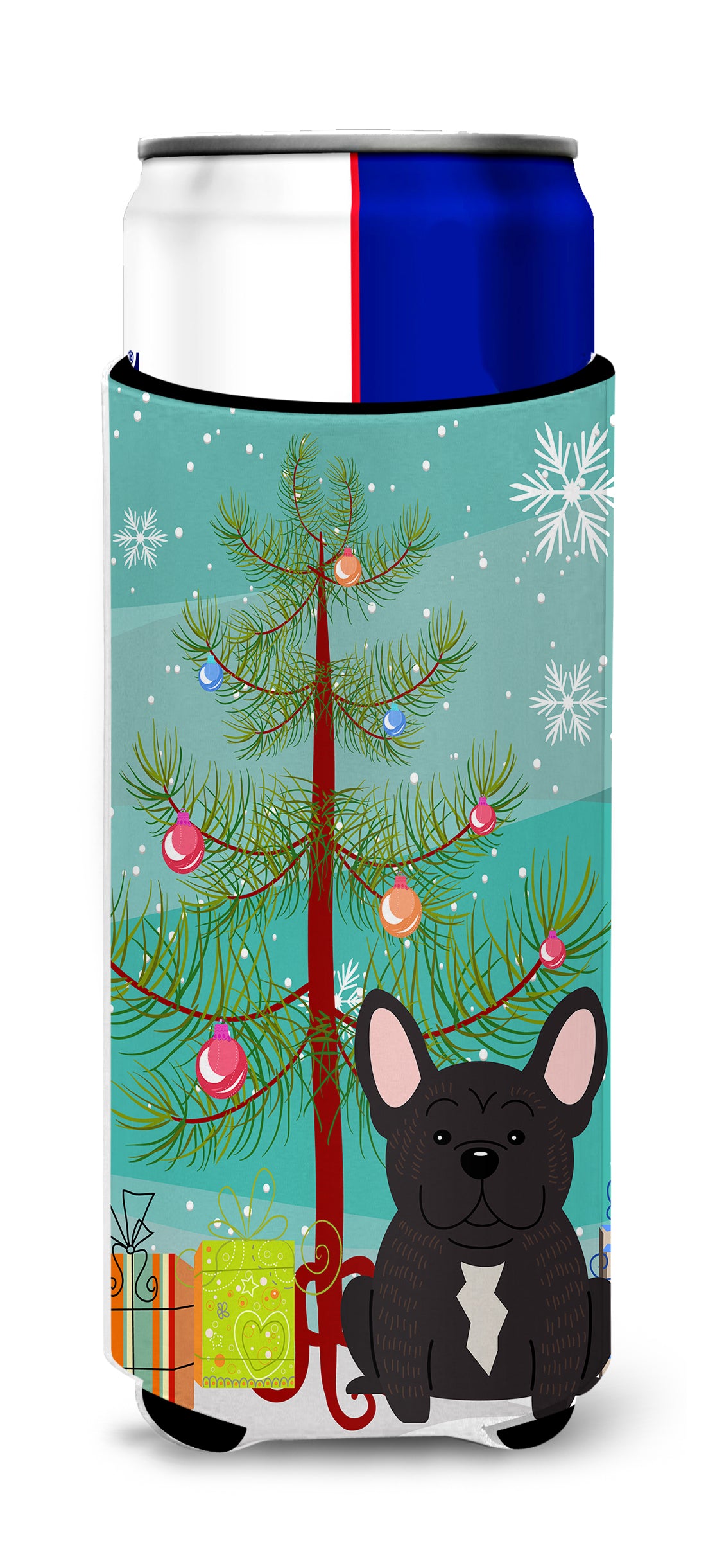 Merry Christmas Tree French Bulldog Brindle  Ultra Hugger for slim cans BB4134MUK  the-store.com.