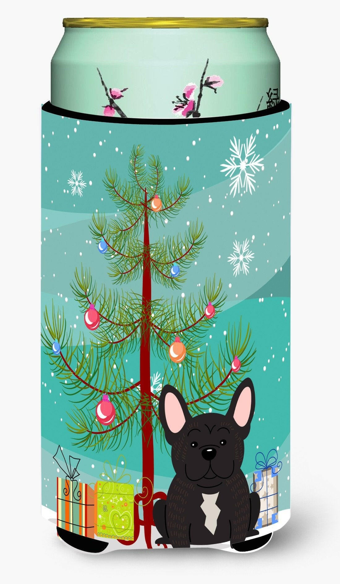 Merry Christmas Tree French Bulldog Brindle Tall Boy Beverage Insulator Hugger BB4134TBC by Caroline&#39;s Treasures