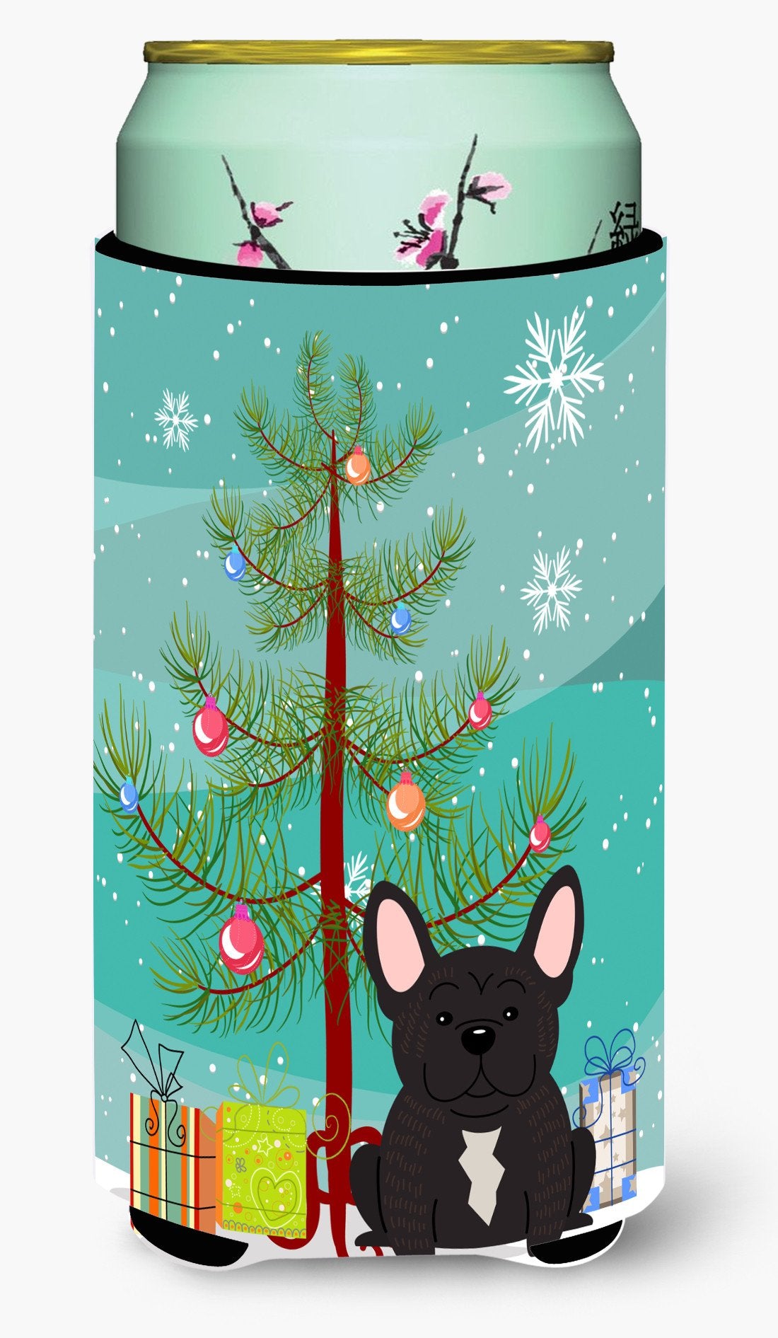 Merry Christmas Tree French Bulldog Brindle Tall Boy Beverage Insulator Hugger BB4134TBC by Caroline's Treasures