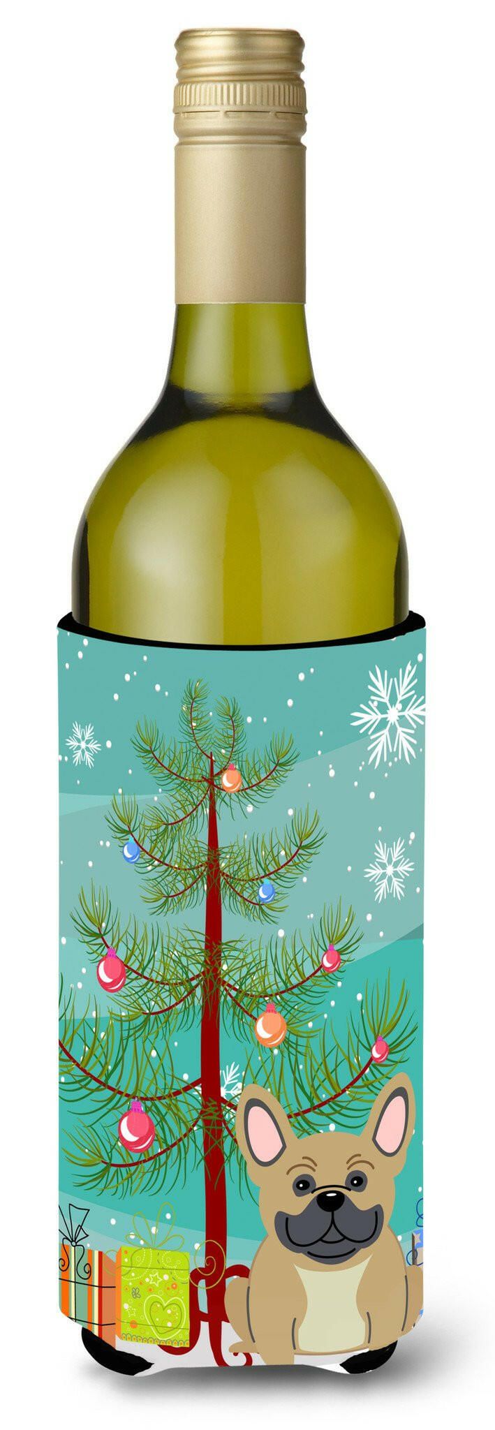 Merry Christmas Tree French Bulldog Cream Wine Bottle Beverge Insulator Hugger BB4135LITERK by Caroline&#39;s Treasures