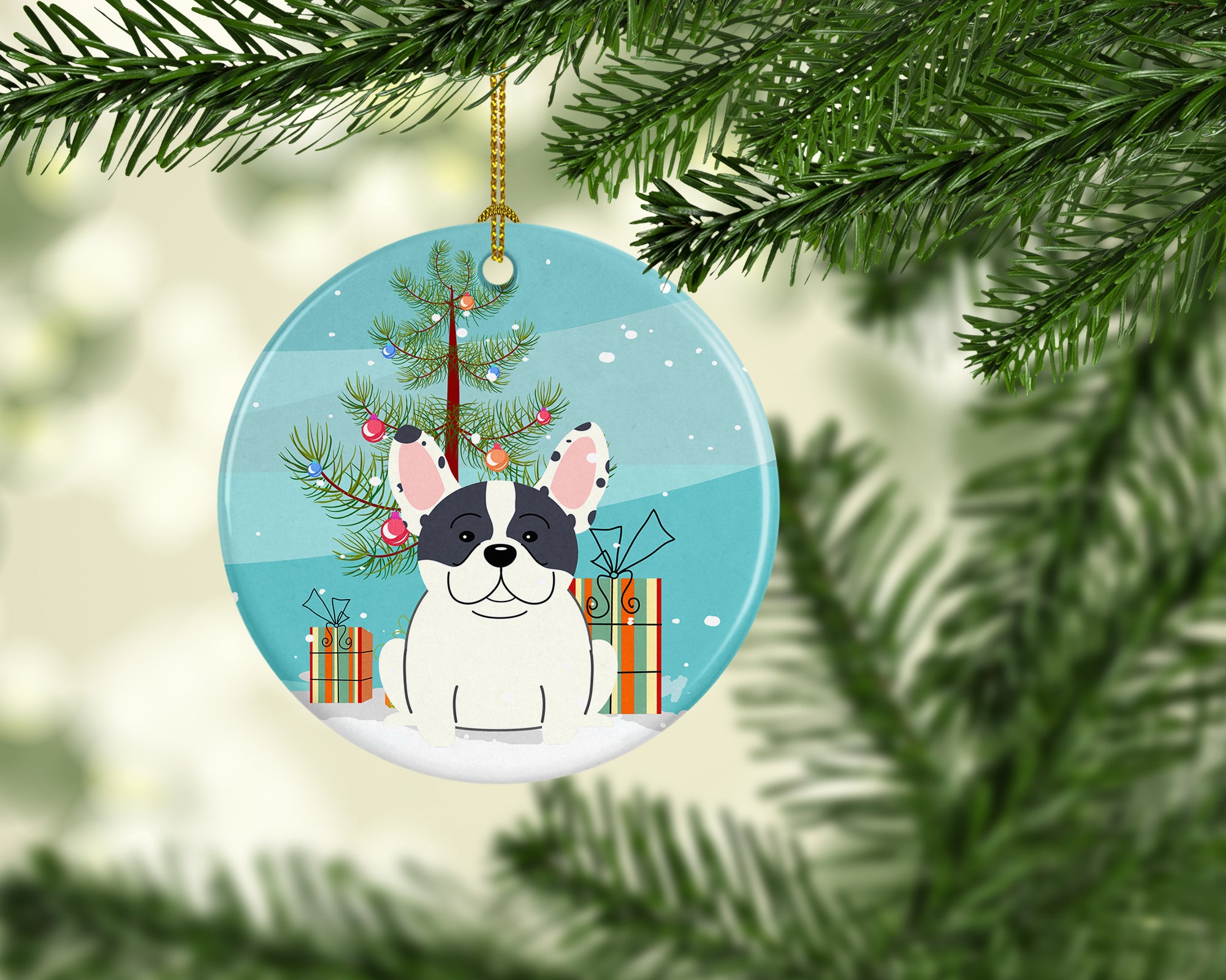 Merry Christmas Tree French Bulldog Piebald Ceramic Ornament BB4136CO1 - the-store.com
