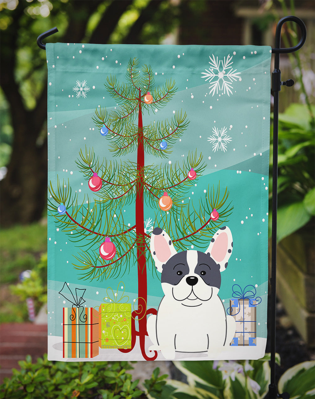 Merry Christmas Tree French Bulldog Piebald Flag Garden Size BB4136GF