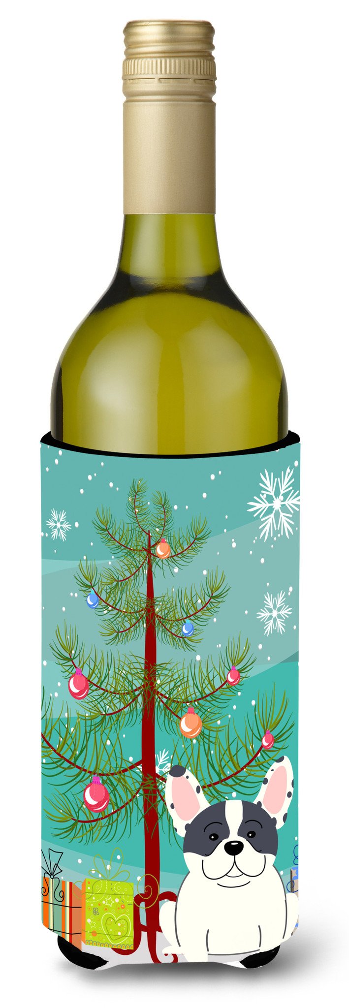 Merry Christmas Tree French Bulldog Piebald Wine Bottle Beverge Insulator Hugger BB4136LITERK by Caroline&#39;s Treasures