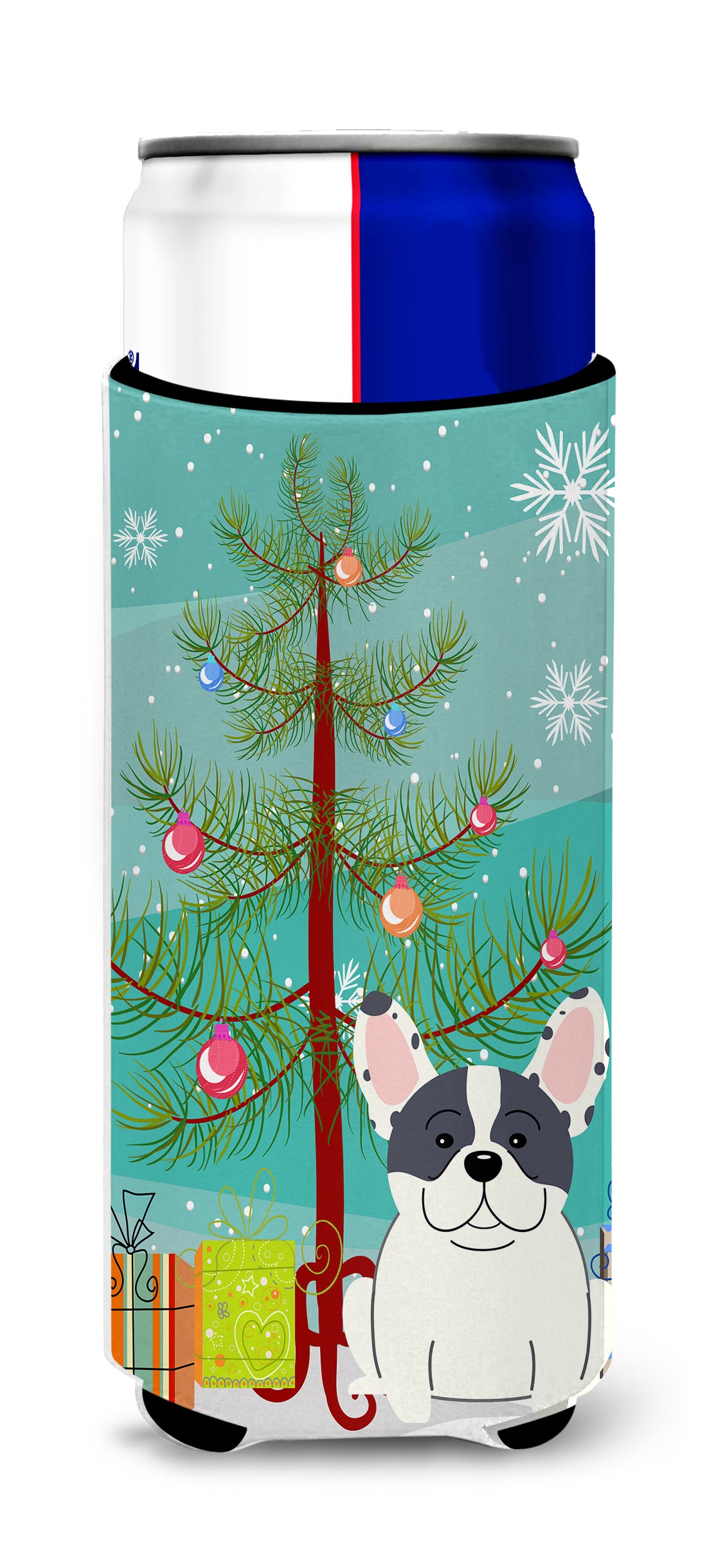 Merry Christmas Tree French Bulldog Piebald  Ultra Hugger for slim cans BB4136MUK  the-store.com.