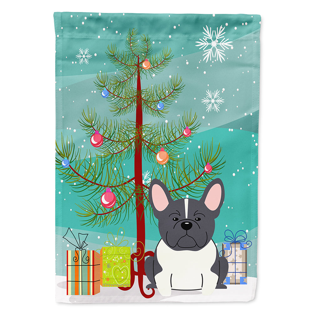 Merry Christmas Tree French Bulldog Black White Flag Canvas House Size BB4137CHF  the-store.com.