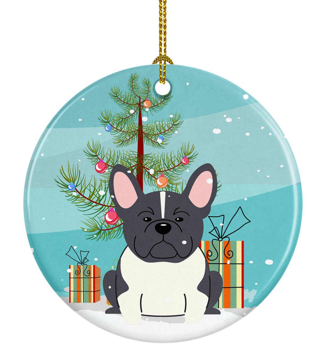 Merry Christmas Tree French Bulldog Black White Ceramic Ornament BB4137CO1 by Caroline&#39;s Treasures