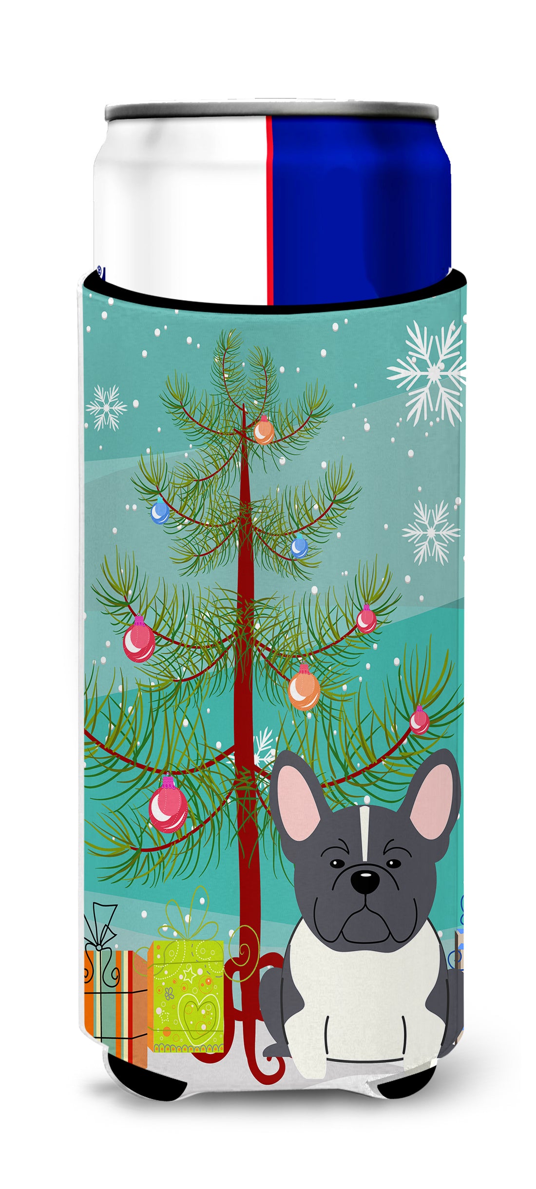 Merry Christmas Tree French Bulldog Black White  Ultra Hugger for slim cans BB4137MUK
