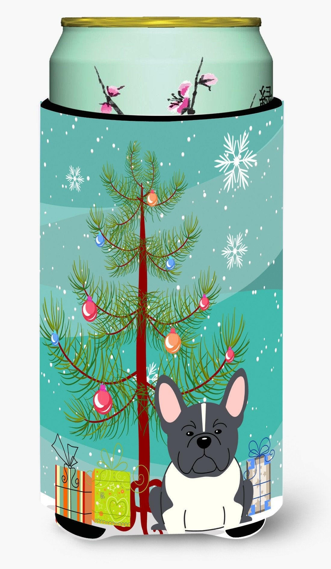 Merry Christmas Tree French Bulldog Black White Tall Boy Beverage Insulator Hugger BB4137TBC by Caroline&#39;s Treasures