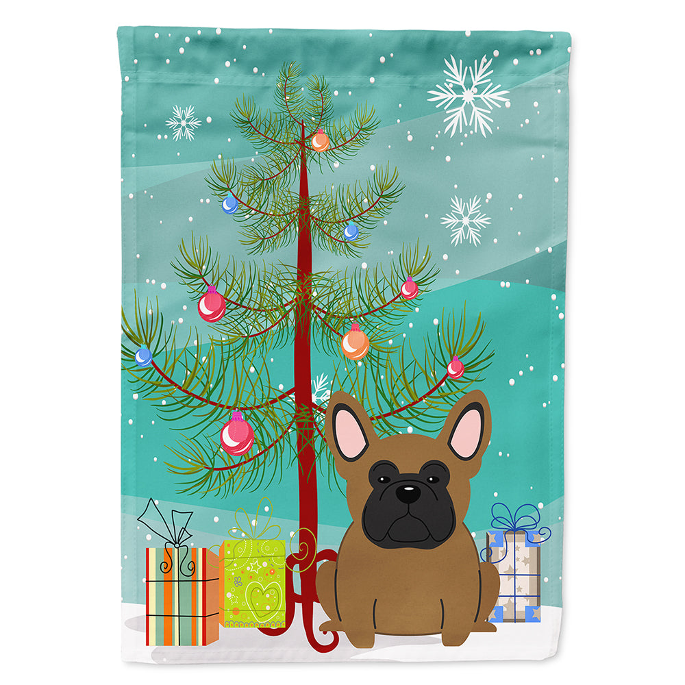 Merry Christmas Tree French Bulldog Brown Flag Canvas House Size BB4138CHF  the-store.com.