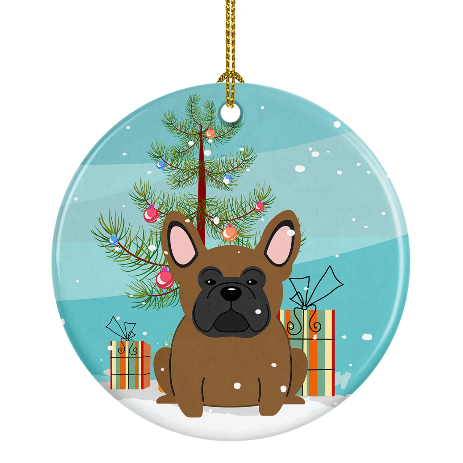 Merry Christmas Tree French Bulldog Brown Ceramic Ornament BB4138CO1 - the-store.com