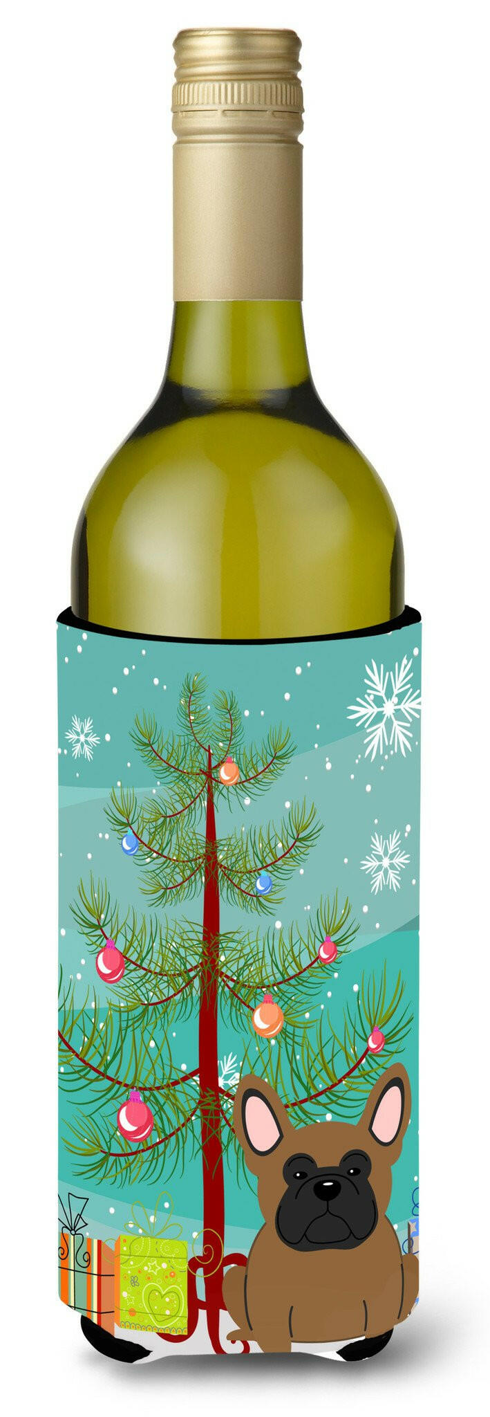 Merry Christmas Tree French Bulldog Brown Wine Bottle Beverge Insulator Hugger BB4138LITERK by Caroline&#39;s Treasures