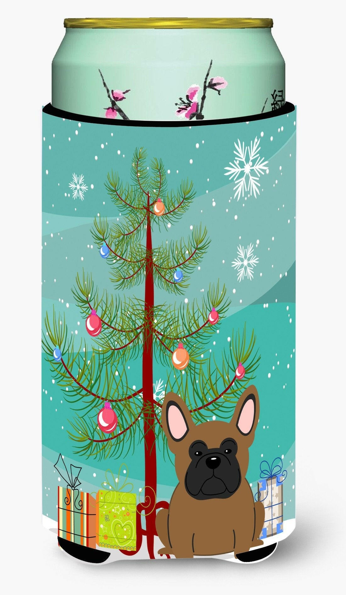 Merry Christmas Tree French Bulldog Brown Tall Boy Beverage Insulator Hugger BB4138TBC by Caroline&#39;s Treasures