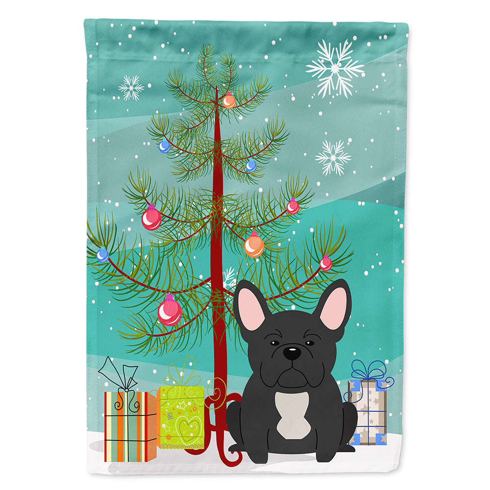Merry Christmas Tree French Bulldog Black Flag Canvas House Size BB4139CHF  the-store.com.