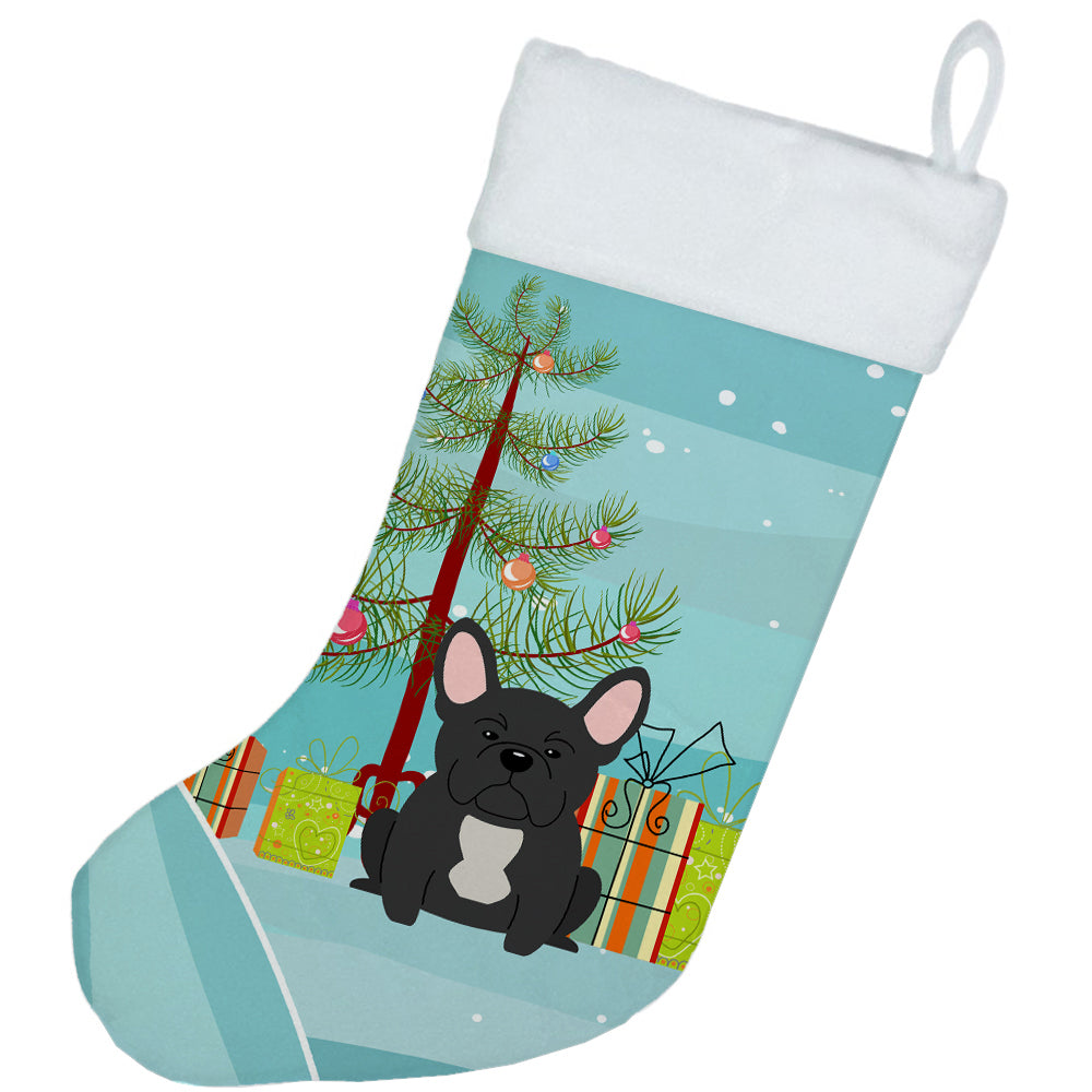 Caroline's Treasures Merry Christmas Tree French Bulldog Black Christmas Stocking BB4139CS