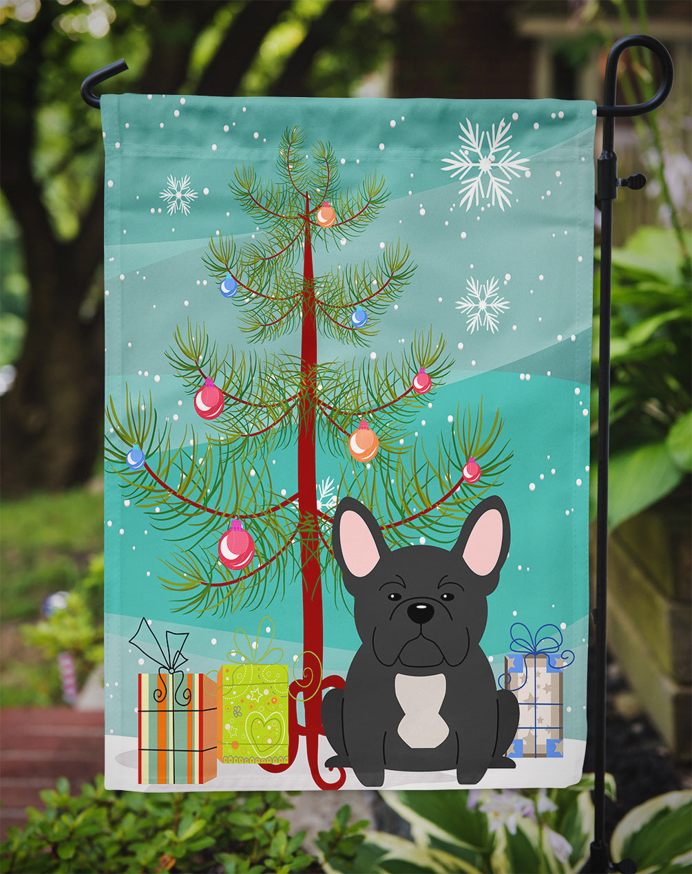 Merry Christmas Tree French Bulldog Black Flag Garden Size BB4139GF  the-store.com.