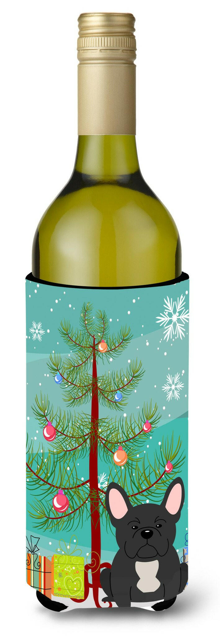 Merry Christmas Tree French Bulldog Black Wine Bottle Beverge Insulator Hugger BB4139LITERK by Caroline&#39;s Treasures