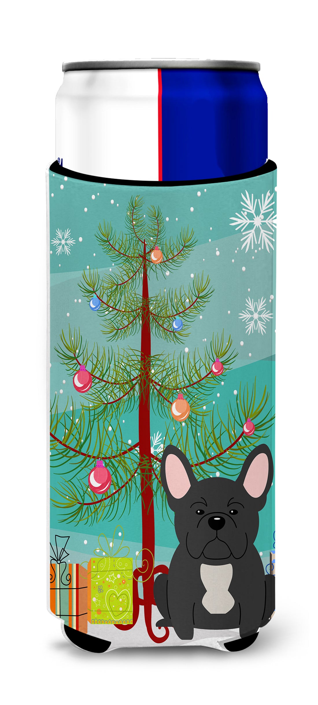Merry Christmas Tree French Bulldog Black  Ultra Hugger for slim cans BB4139MUK  the-store.com.